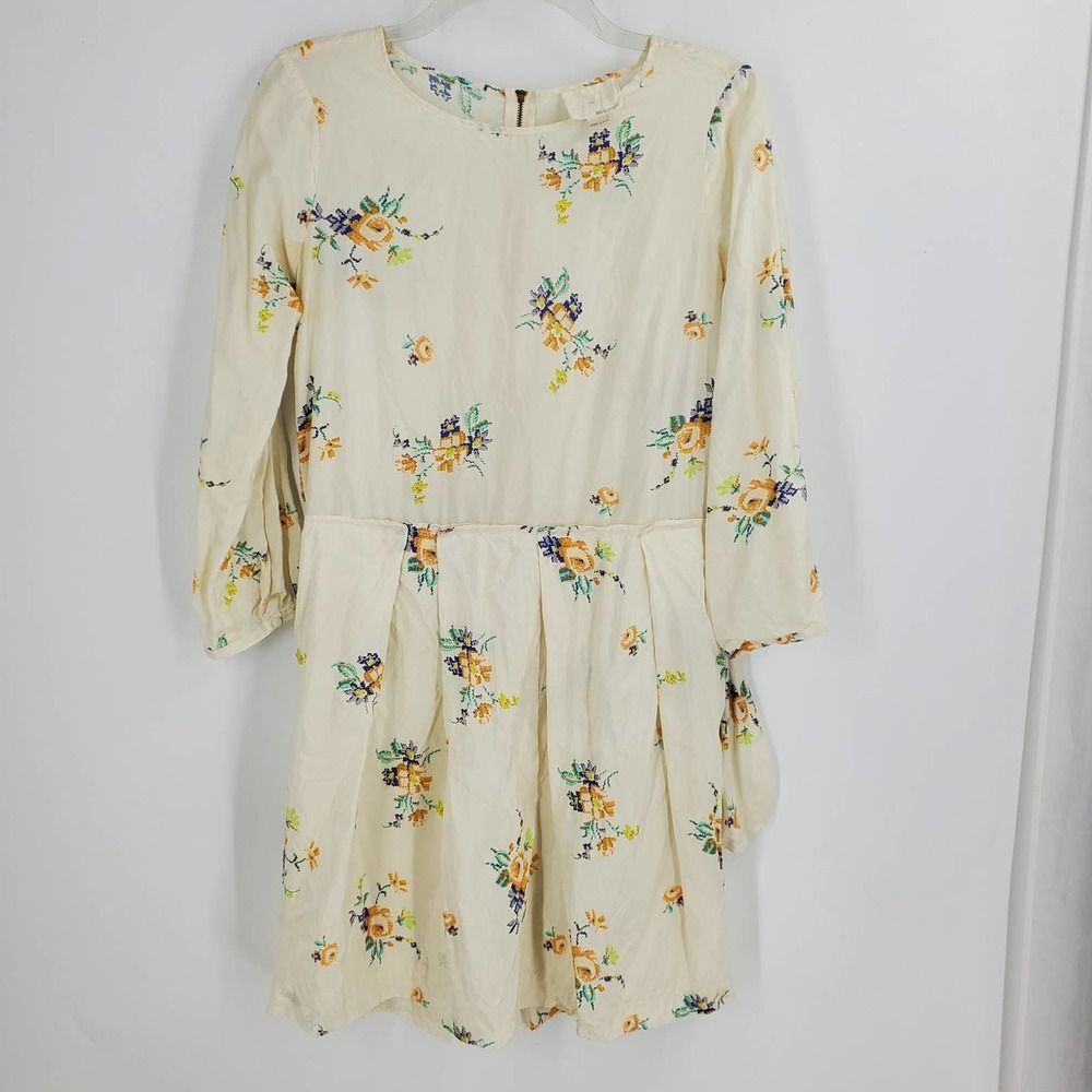 BAND OF OUTSIDERS womens 1/S/4 Girl ivory floral pleated skirt  silk dress